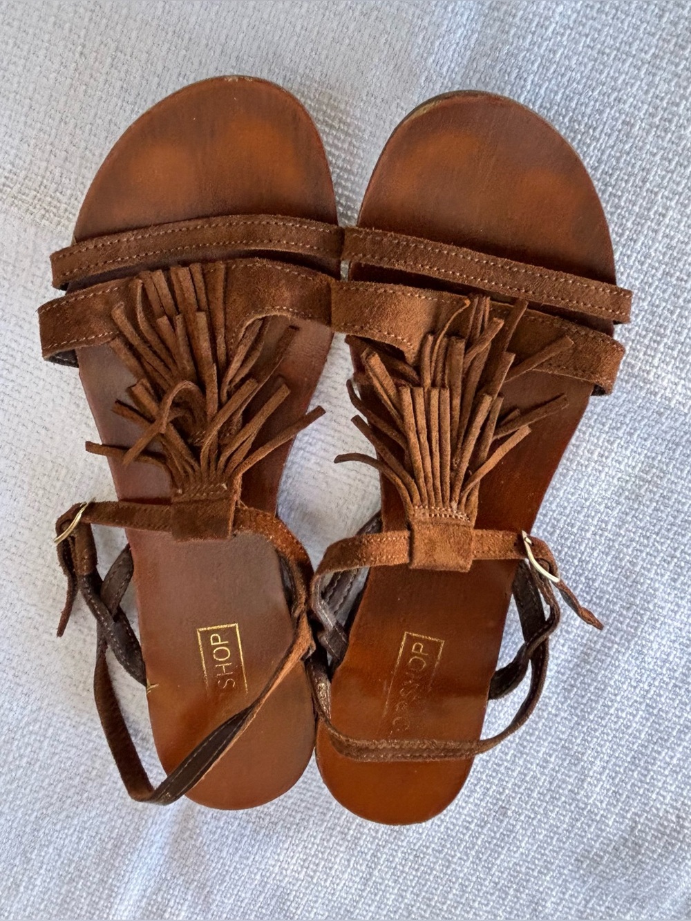 Topshop fringed leather sandals Sz 8.5